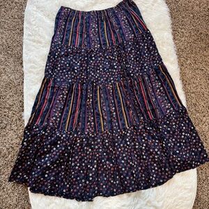 Vintage Banjo western boho navy multi print floral tiered maxi skirt XL